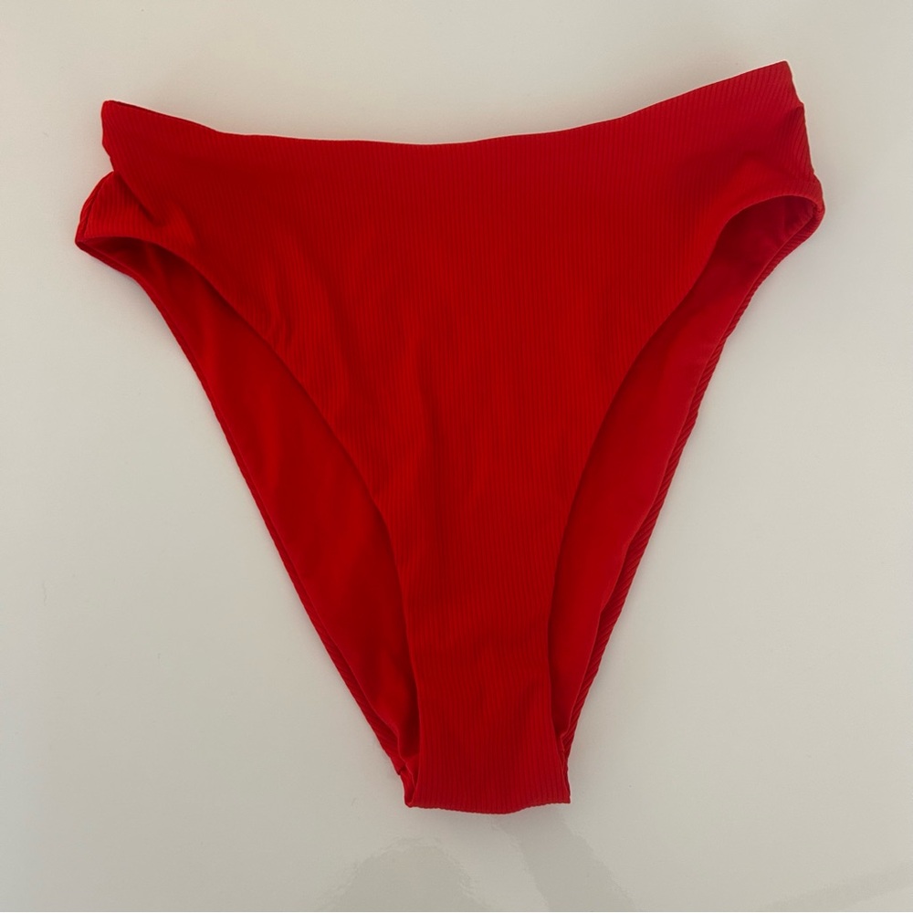Victoria’s Secret Swimsuit Bottom High Waist Brazilian Bikini Red Ribbed Medium